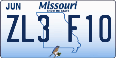 MO license plate ZL3F1O
