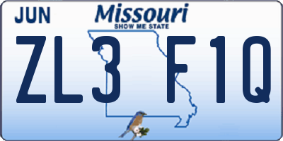 MO license plate ZL3F1Q