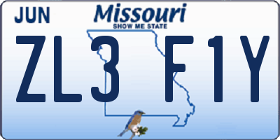 MO license plate ZL3F1Y