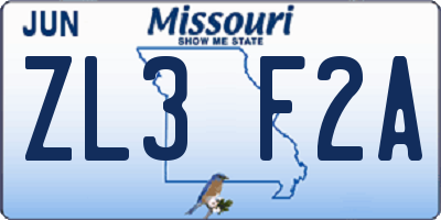 MO license plate ZL3F2A