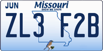 MO license plate ZL3F2B