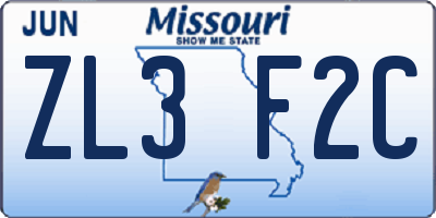 MO license plate ZL3F2C