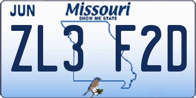 MO license plate ZL3F2D