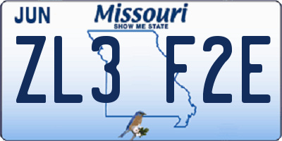 MO license plate ZL3F2E