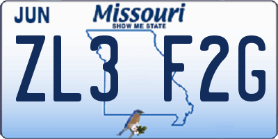 MO license plate ZL3F2G