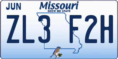 MO license plate ZL3F2H