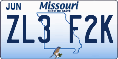 MO license plate ZL3F2K