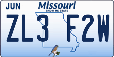 MO license plate ZL3F2W