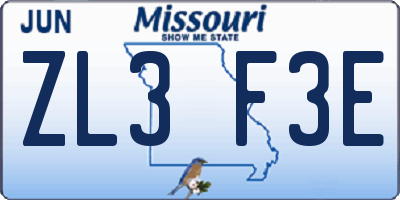 MO license plate ZL3F3E