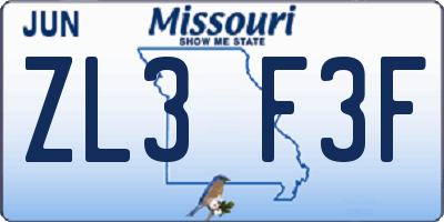 MO license plate ZL3F3F