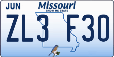 MO license plate ZL3F3O