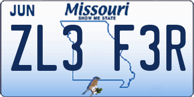 MO license plate ZL3F3R