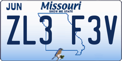 MO license plate ZL3F3V