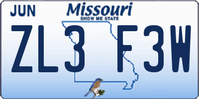 MO license plate ZL3F3W
