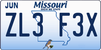 MO license plate ZL3F3X