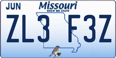 MO license plate ZL3F3Z