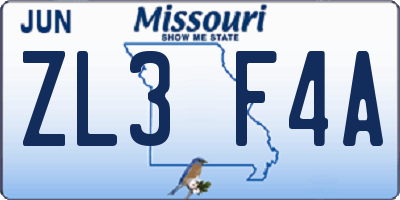 MO license plate ZL3F4A
