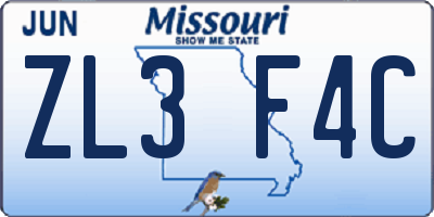 MO license plate ZL3F4C