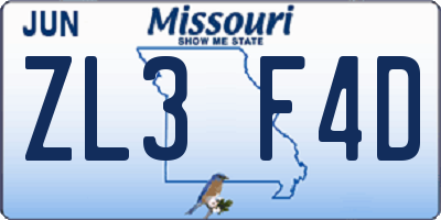 MO license plate ZL3F4D