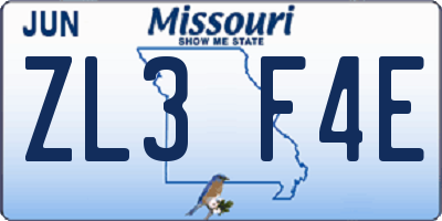 MO license plate ZL3F4E