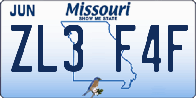 MO license plate ZL3F4F