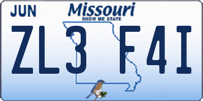 MO license plate ZL3F4I