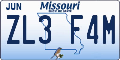 MO license plate ZL3F4M