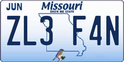 MO license plate ZL3F4N