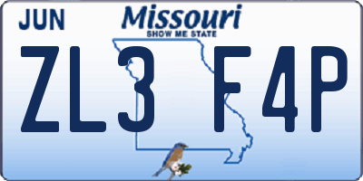 MO license plate ZL3F4P