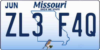 MO license plate ZL3F4Q