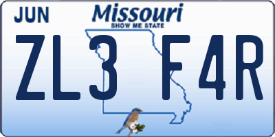 MO license plate ZL3F4R