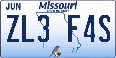 MO license plate ZL3F4S