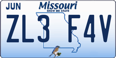 MO license plate ZL3F4V