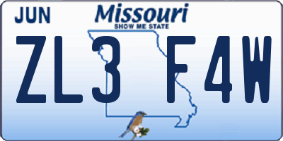 MO license plate ZL3F4W