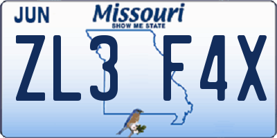 MO license plate ZL3F4X