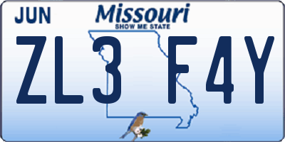 MO license plate ZL3F4Y