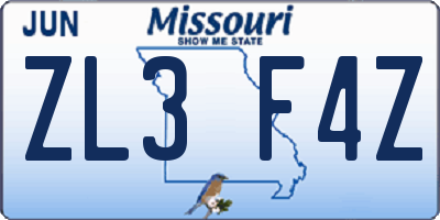 MO license plate ZL3F4Z