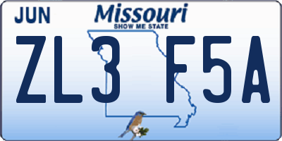 MO license plate ZL3F5A