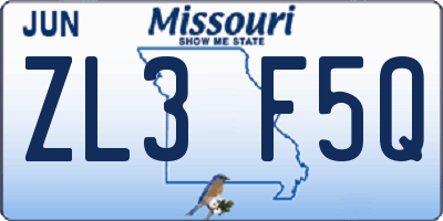 MO license plate ZL3F5Q