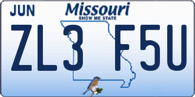MO license plate ZL3F5U