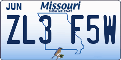 MO license plate ZL3F5W