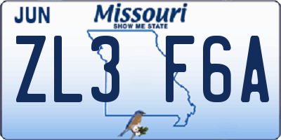 MO license plate ZL3F6A
