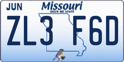 MO license plate ZL3F6D