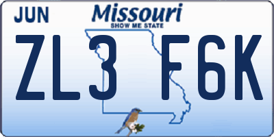MO license plate ZL3F6K