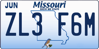 MO license plate ZL3F6M