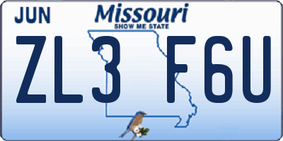 MO license plate ZL3F6U