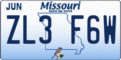 MO license plate ZL3F6W