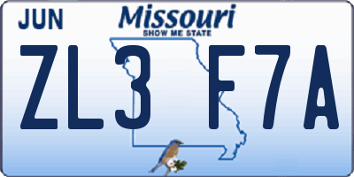 MO license plate ZL3F7A