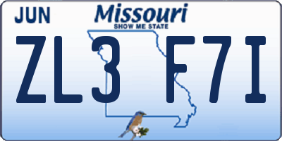 MO license plate ZL3F7I