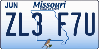 MO license plate ZL3F7U